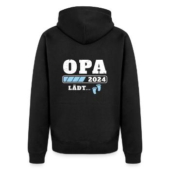 Opa 2024 lädt Schwangerschaftsankündigung ein - Unisex Premium Bio Zip Hoodie - Schwarz - Hinten - Nico (187cm)