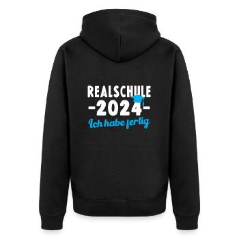 RealSCHOOL 2024 Ich habe fertig Graduierung - Unisex Premium Bio Zip Hoodie - Schwarz - Hinten - Nico (187cm)