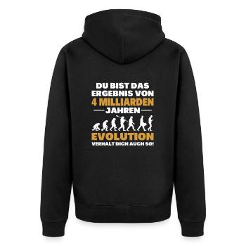 Du bist das Result der Evolution - Unisex Premium Bio Zip Hoodie - Schwarz - Hinten - Nico (187cm)