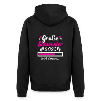 Kinder Ich werde Große Schwester 2023 - Unisex Premium Bio Zip Hoodie - Schwarz - Hinten - Nico (187cm)