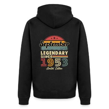 Vintage Nées En Septembre 1953 Cadeau - Veste à capuche bio Premium Unisexe - noir - Dos - Nico (187cm)