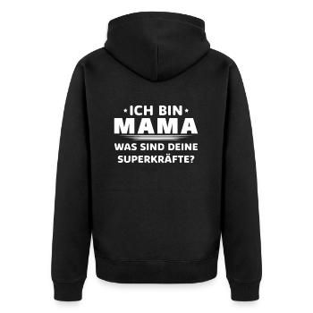 Meine Superkraft? Mama - Unisex Premium Bio Zip Hoodie - Schwarz - Hinten - Nico (187cm)