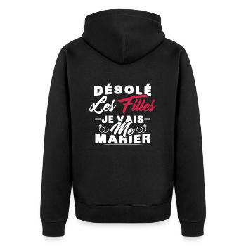 Désolé les filles je vais me marier - Veste à capuche bio Premium Unisexe - noir - Dos - Nico (187cm)