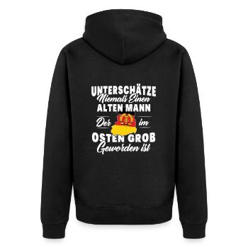 Ossi Geschenk Männer Frauen Ostdeutschland NVA Ost - Unisex Premium Bio Zip Hoodie - Schwarz - Hinten - Nico (187cm)