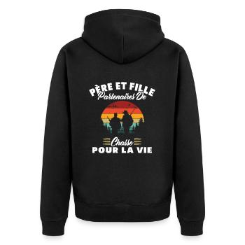 Père Et Fille Partenaires De Chasse Humour Cadeau - Veste à capuche bio Premium Unisexe - noir - Dos - Nico (187cm)