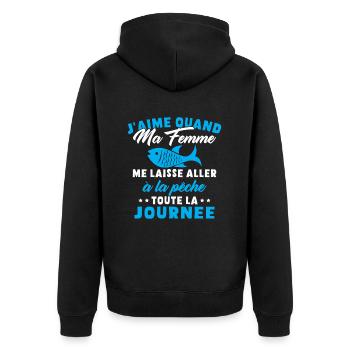 J'aime Quand ma Femme me Laisse Aller à la pêche - Veste à capuche bio Premium Unisexe - noir - Dos - Nico (187cm)