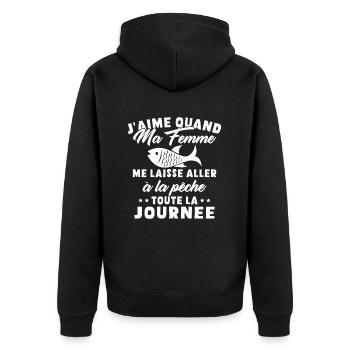 J'aime Quand ma Femme me Laisse Aller à la pêche - Veste à capuche bio Premium Unisexe - noir - Dos - Nico (187cm)