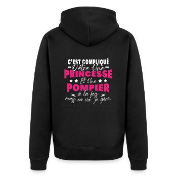 Princesse et Pompier, Humour Cadeau Pompier Femme - Veste à capuche bio Premium Unisexe - noir - Dos - Nico (187cm)