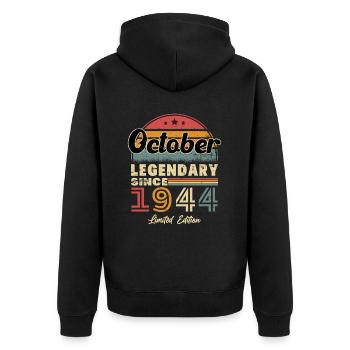 Vintage October 1944 Birthday Gift - Unisex Premium Organic Zip Hoodie - black - Back - Nico (187cm)