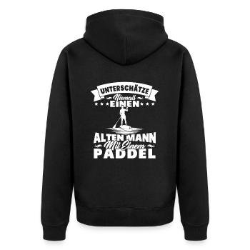 Alter Mann mit Paddel Kanufahrer Vintage Kanusport - Unisex Premium Bio Zip Hoodie - Schwarz - Hinten - Nico (187cm)