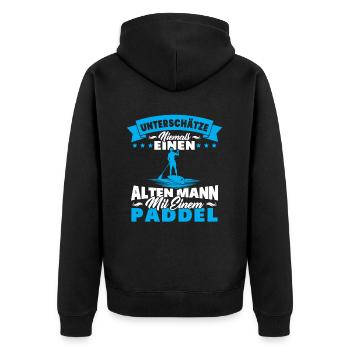 Alter Mann mit Paddel Kanufahrer Vintage Kanusport - Unisex Premium Bio Zip Hoodie - Schwarz - Hinten - Nico (187cm)