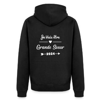 Je Vais être Grande Soeur 2024 - Veste à capuche bio Premium Unisexe - noir - Dos - Nico (187cm)