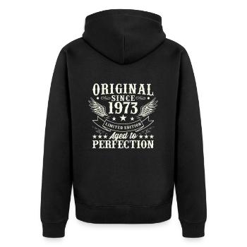 Vintage 1973 Geburtstagsgeschenk - Unisex Premium Bio Zip Hoodie - Schwarz - Hinten - Nico (187cm)