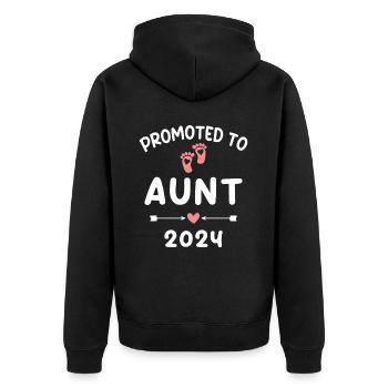 Promotion to Aunt 2024 Pregnancy Announce - Unisex Premium Organic Zip Hoodie - black - Back - Nico (187cm)