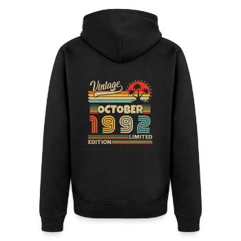 Original October 1992 vintage anniversary 1992 - Unisex Premium Organic Zip Hoodie - black - Back - Nico (187cm)