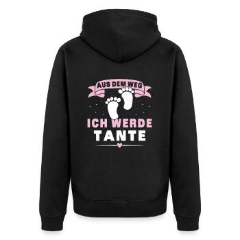 Aus dem Weg ich werde Tante für Schwangerschünen - Unisex Premium Bio Zip Hoodie - Schwarz - Hinten - Nico (187cm)