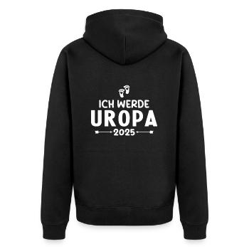 Ich werde Uropa 2025 - Unisex Premium Bio Zip Hoodie - Schwarz - Hinten - Nico (187cm)