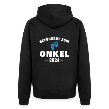 Babyparty Schwangerschaft Befördert zum Onkel 2024 - Unisex Premium Bio Zip Hoodie - Schwarz - Hinten - Nico (187cm)