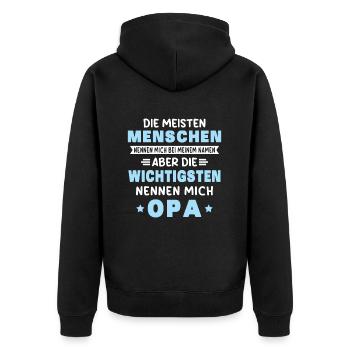 Die aller wichtigsten nennen mich opa - Unisex Premium Bio Zip Hoodie - Schwarz - Hinten - Nico (187cm)