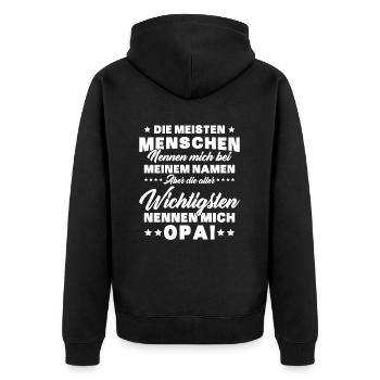 Die aller wichtigsten nennen mich opa - Unisex Premium Bio Zip Hoodie - Schwarz - Hinten - Nico (187cm)