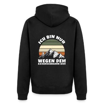 Ich Bin Nur Wegen Dem Kaiserschmarrn Hier - Unisex Premium Bio Zip Hoodie - Schwarz - Hinten - Nico (187cm)