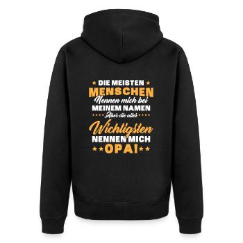 Die aller wichtigsten nennen mich opa - Unisex Premium Bio Zip Hoodie - Schwarz - Hinten - Nico (187cm)