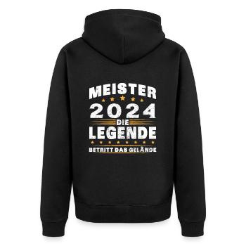 Meister 2024 Die Legende Betritt Das Gelände - Unisex Premium Bio Zip Hoodie - Schwarz - Hinten - Nico (187cm)