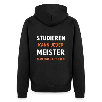 Meister Prüfung Bestanderen Prüfung - Unisex Premium Bio Zip Hoodie - Schwarz - Hinten - Nico (187cm)