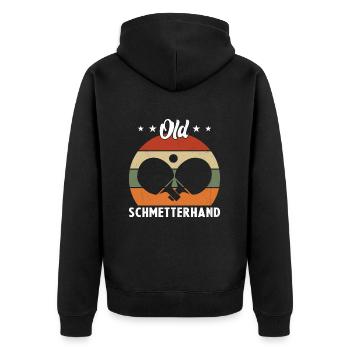 Old Schmetterhand Tischtennis Geschenkidee - Unisex Premium Bio Zip Hoodie - Schwarz - Hinten - Nico (187cm)