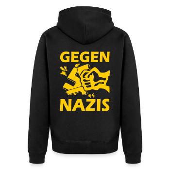 Gegen nazis - Unisex Premium Bio Zip Hoodie - Schwarz - Hinten - Nico (187cm)