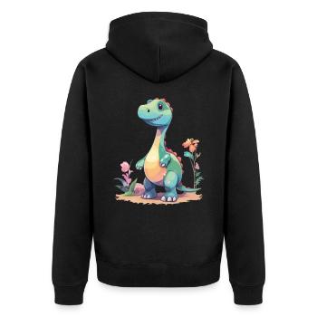 Süßer Dino Cartoon Prähistorische Fantasie - Unisex Premium Bio Zip Hoodie - Schwarz - Hinten - Nico (187cm)