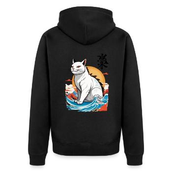Ukiyo-E Cats Monster Japan Wave Streetwear - Unisex Premium Organic Zip Hoodie - black - Back - Nico (187cm)