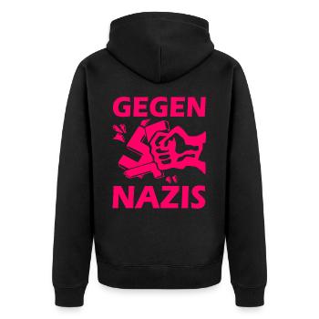 Gegen nazis faust - Unisex Premium Bio Zip Hoodie - Schwarz - Hinten - Nico (187cm)