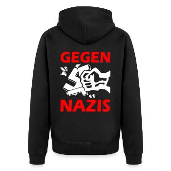 Against nazis fist - Unisex Premium Organic Zip Hoodie - black - Back - Nico (187cm)