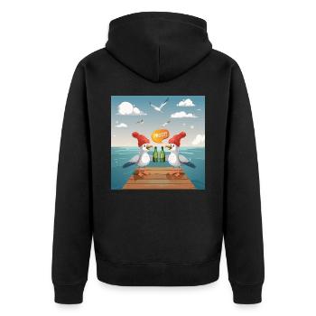02 Lustige Möwen trinken Flaschen Bier Meer Prost - Unisex Premium Bio Zip Hoodie - Schwarz - Hinten - Nico (187cm)