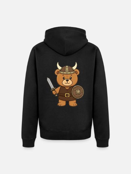 Teddybär Wikinger - Unisex Premium Bio Zip Hoodie - Schwarz
