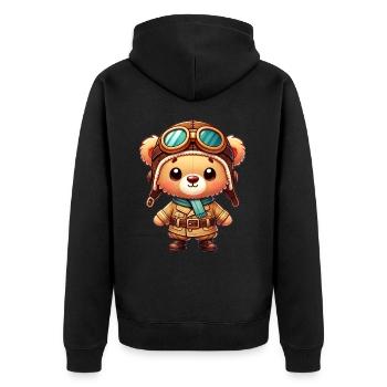 Teddy Bear Pilot - Unisex Premium Organic Zip Hoodie - black - Back - Nico (187cm)