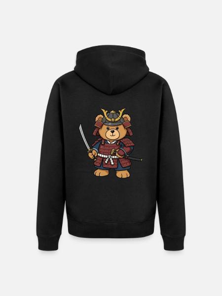 Teddy Bear Samurai - Unisex Premium Organic Zip Hoodie - black