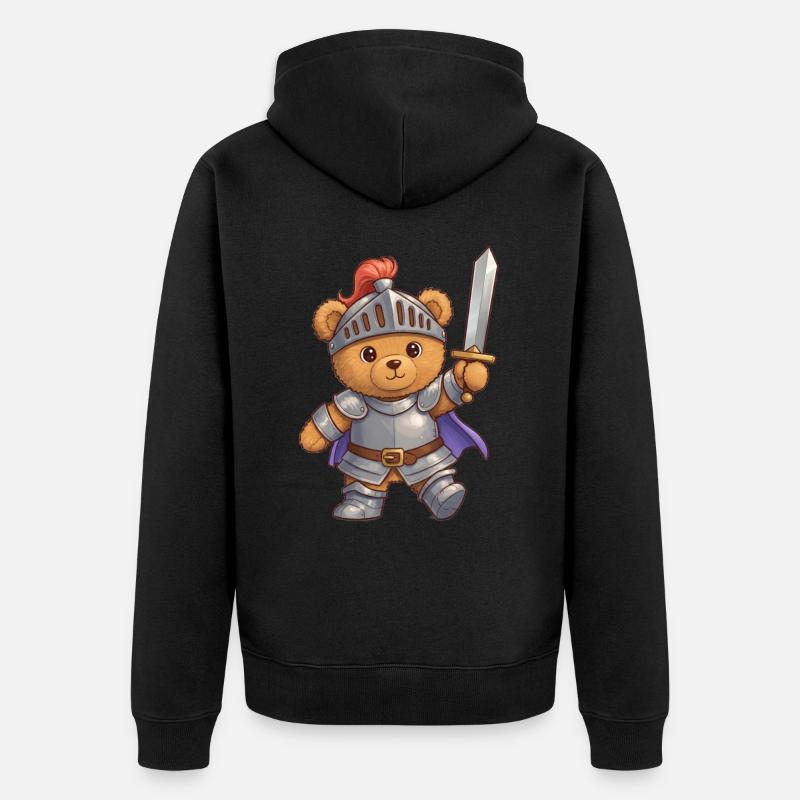 Teddybär Ritter - Unisex Premium Bio Zip Hoodie - Schwarz