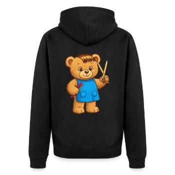 Teddybär Friseur - Unisex Premium Bio Zip Hoodie - Schwarz - Hinten - Nico (187cm)