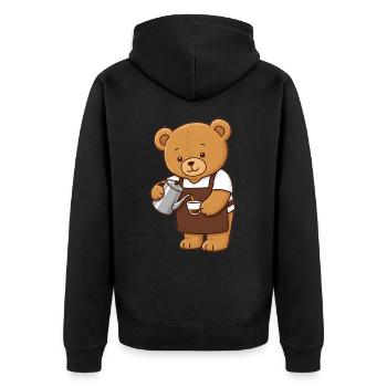 Teddybär Barista - Unisex Premium Bio Zip Hoodie - Schwarz - Hinten - Nico (187cm)