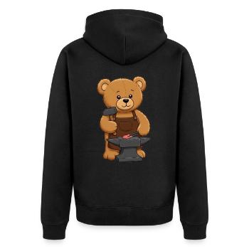 Teddy Bear Blacksmith - Unisex Premium Organic Zip Hoodie - black - Back - Nico (187cm)