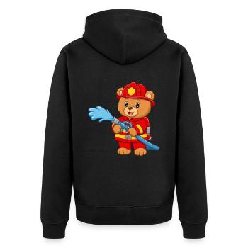 Teddy bear firefighter with hose - Unisex Premium Organic Zip Hoodie - black - Back - Nico (187cm)
