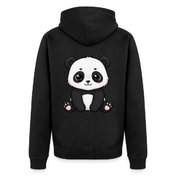 Tier Cartoon Panda - Unisex Premium Bio Zip Hoodie - Schwarz - Hinten - Nico (187cm)