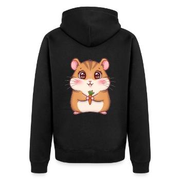Tier Cartoon Hamster - Unisex Premium Bio Zip Hoodie - Schwarz - Hinten - Nico (187cm)