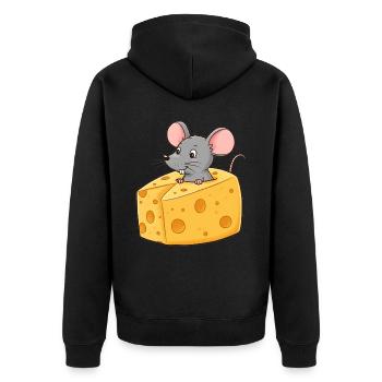 Tier Cartoon Maus mit Käse - Unisex Premium Bio Zip Hoodie - Schwarz - Hinten - Nico (187cm)