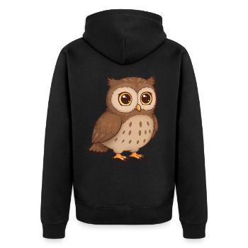 Tier Cartoon Eule - Unisex Premium Bio Zip Hoodie - Schwarz - Hinten - Nico (187cm)