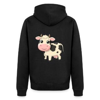Tier Cartoon Kuh - Unisex Premium Bio Zip Hoodie - Schwarz - Hinten - Nico (187cm)