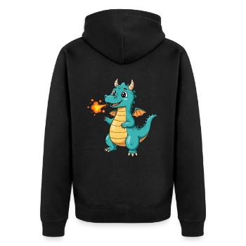 Dino Cartoon Dragon with Fire - Unisex Premium Organic Zip Hoodie - black - Back - Nico (187cm)