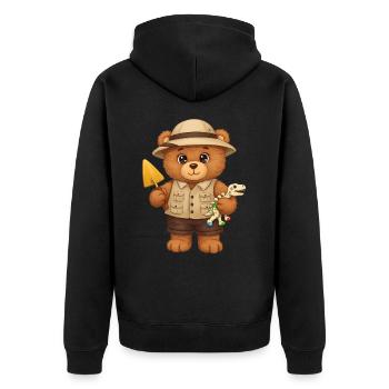 Teddybär Archäologe - Unisex Premium Bio Zip Hoodie - Schwarz - Hinten - Nico (187cm)